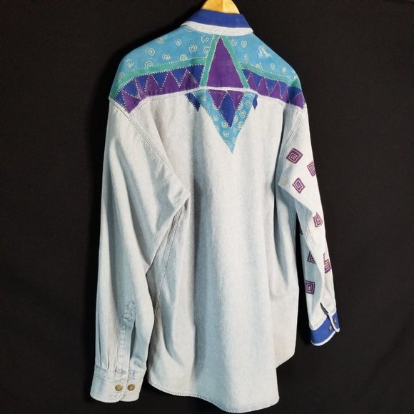 VINTAGE 90s Oversized Denim Button Down L / XL - Picture 5 of 13